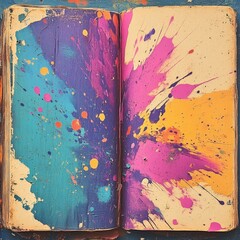 A colorful, magical book with vibrant hues emanating from its pages, symbolizing imagination. Ideal for fantasy, storytelling, and creative themes.