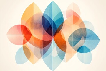 A geometric representation of the Grand Prismatic Spring, with bold circles of color fading into each other on a plain white canvas