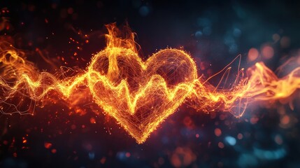 Fiery Heartbeat Wave Abstract Background