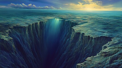 Exploring the depths artistic vision of the mariana trench ocean digital artwork underwater aerial view oceanic mystery
