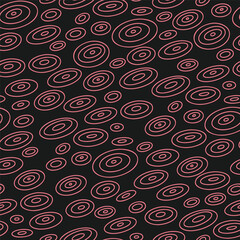 Retro-futuristic pattern with concentric circles in varying sizes outlined in pink on a black background