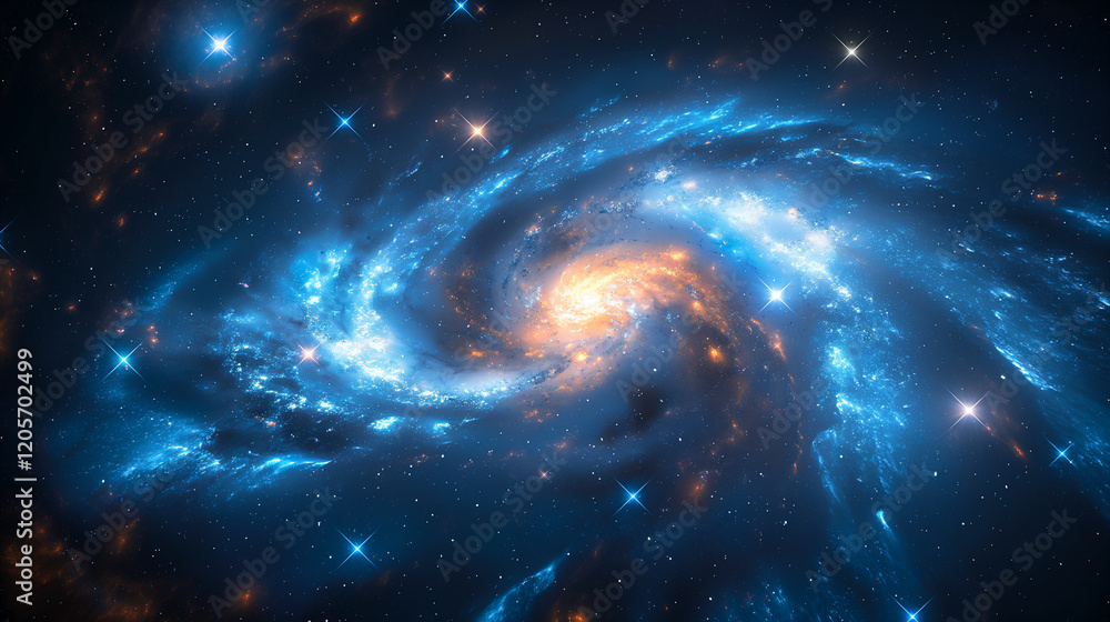 Canvas Prints abstract background of a beautiful glowing blue supernova galaxy in deep space. generative ai
