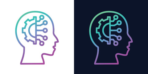 Artificial Intelligence AI Chip in Human Brain. Artificial Intelligence icon with Machine learning, digital skills, generative AI, AI technology, algorithm, virtual intelligence and future