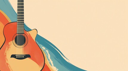 A vector style isolated electric guitar on a cream background, copy space for text