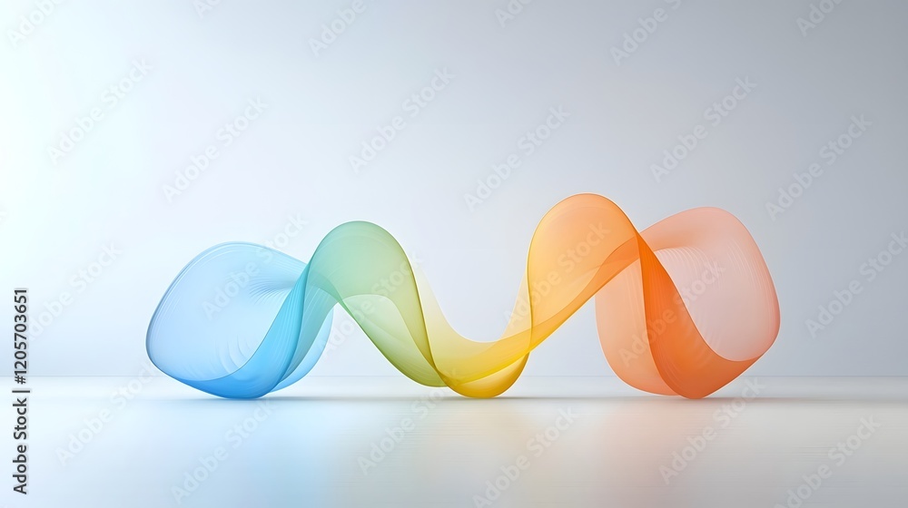 Poster Flowing abstract light waves with gradient colors in shades of blue green and orange creating a modern art inspired backdrop  This dynamic and elegant digital features a smooth