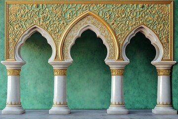 Obraz premium Ornate Islamic Arches Against a Teal Background
