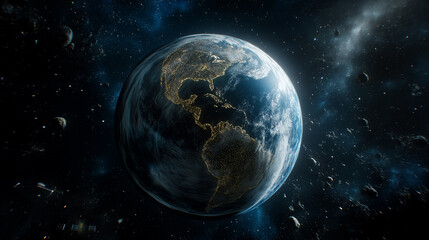 Fototapeta premium Earth, a view from space with distinct continents, oceans, and seas