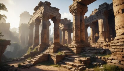 A cinematic series of photos capturing the beauty of ancient ruins, ancient, archaeology
