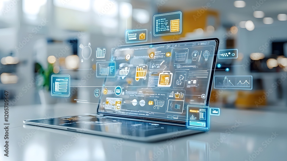Poster Closeup view of an AI powered global e commerce platform interface displaying personalized product recommendations for international sellers and buyers