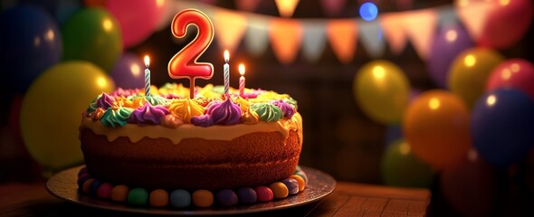 A festive second birthday celebration highlighted by a number 2 candle.