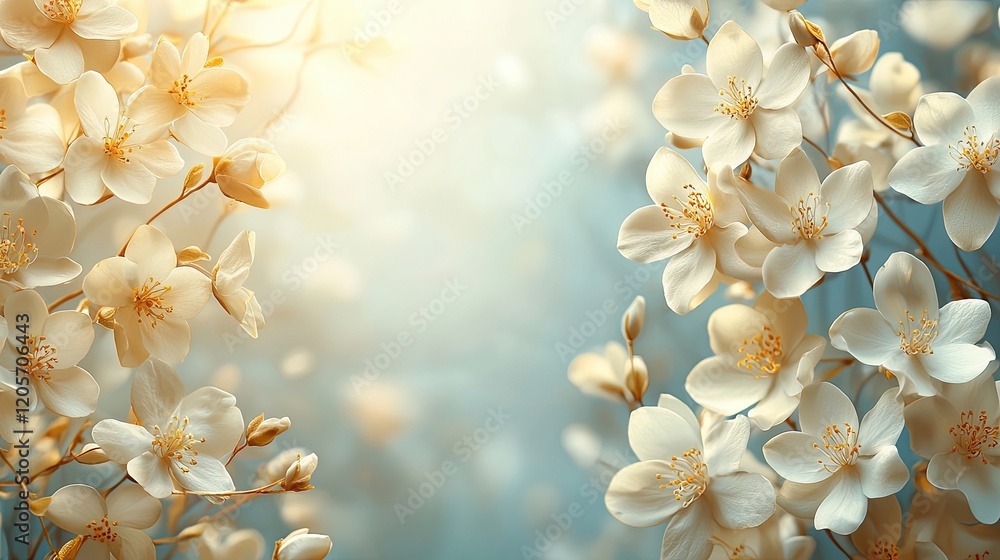 Poster delicate white flowers bloom in soft light creating a tranquil atmosphere in a natural setting