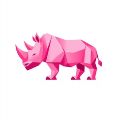 Pink rhino, geometric art, white background, wildlife illustration, kids book