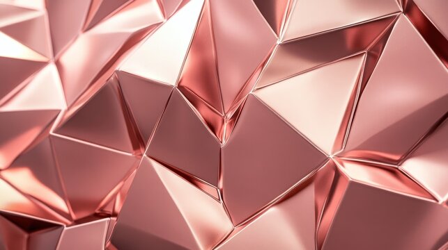 Rose gold metallic surface with repeating triangular patterns creates a modern abstract design