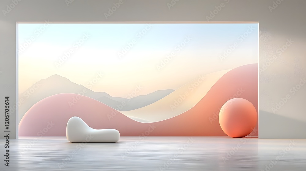 Poster Serene Wave of Soft Pastel Lights Creating a Tranquil and Relaxing Ambiance   An abstract digital rendering with a minimalist