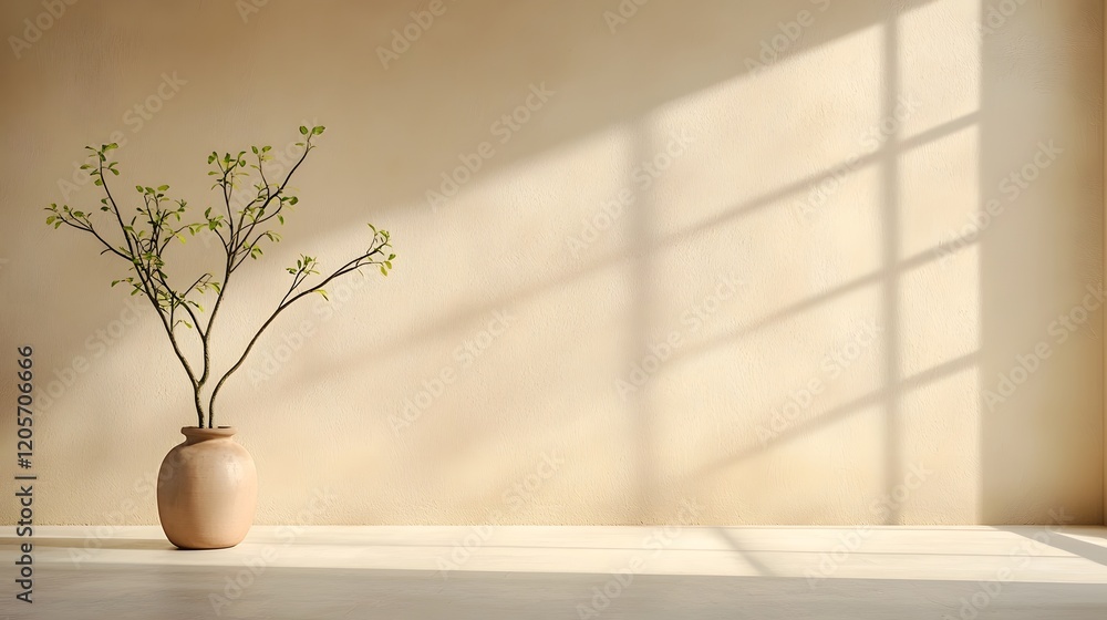 Leinwandbilder soft warm lighting gently illuminates a simple elegant plant display against a textured neutral back