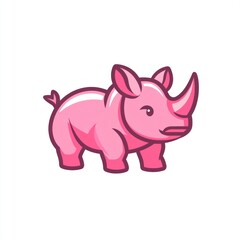 Pink rhino cartoon, isolated, white background, children's illustration