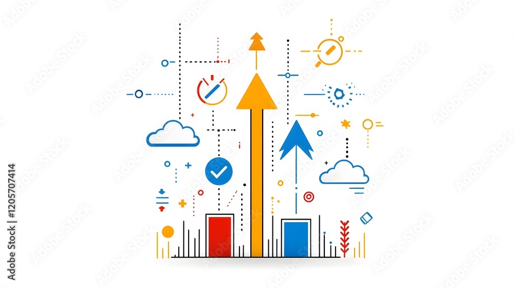 Poster Set of unique linear icons emphasizing growth data tracking and analytics with visuals like progress bars graphs and pie chart Clean modern and minimalistic design perfect for technology business