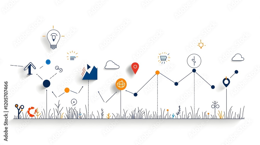 Fototapete Minimalist line icon set for visualizing growth metrics  optimization data  and report tracking without any text or branding  Designed for clean data analysis  business strategy
