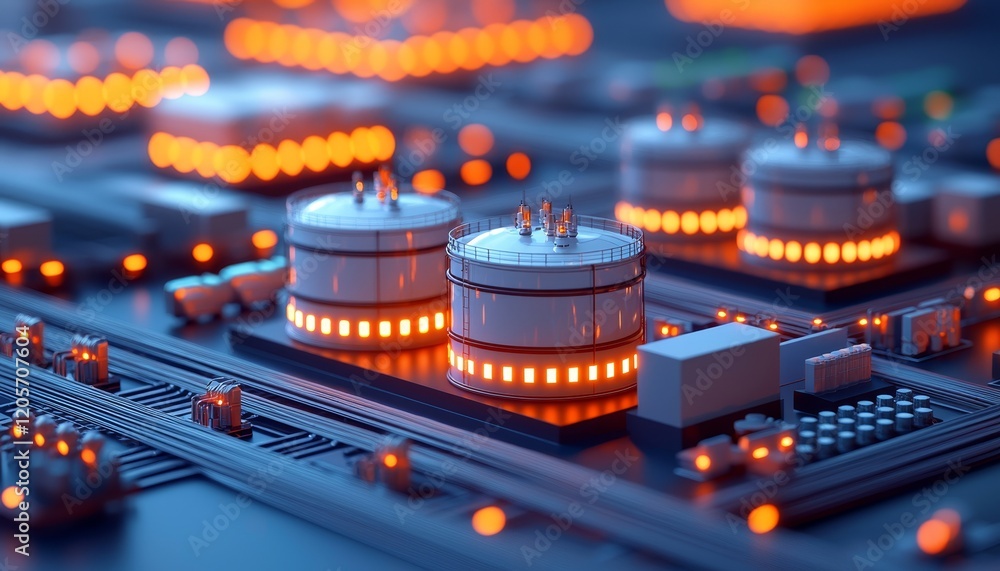 Poster a close-up of a futuristic circuit board with illuminated components, showcasing a blend of technolo
