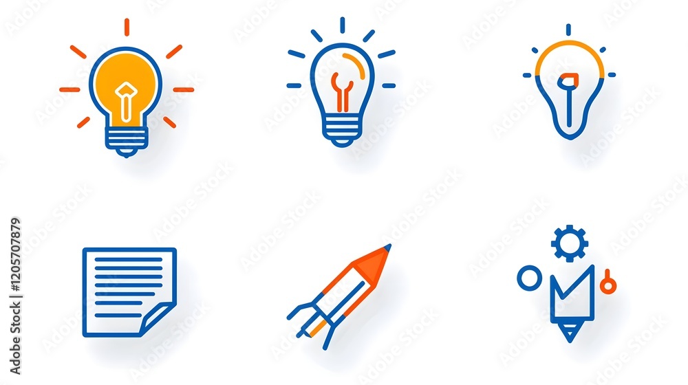 Fototapete Set of 6 linear icons focused on data optimization and growth analysis featuring icons for metrics report graphs and data visualization in a simple line style design concept