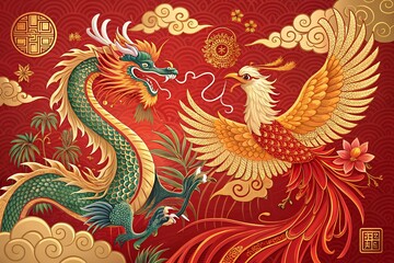 Fototapeta premium chinese dragon on the wall 