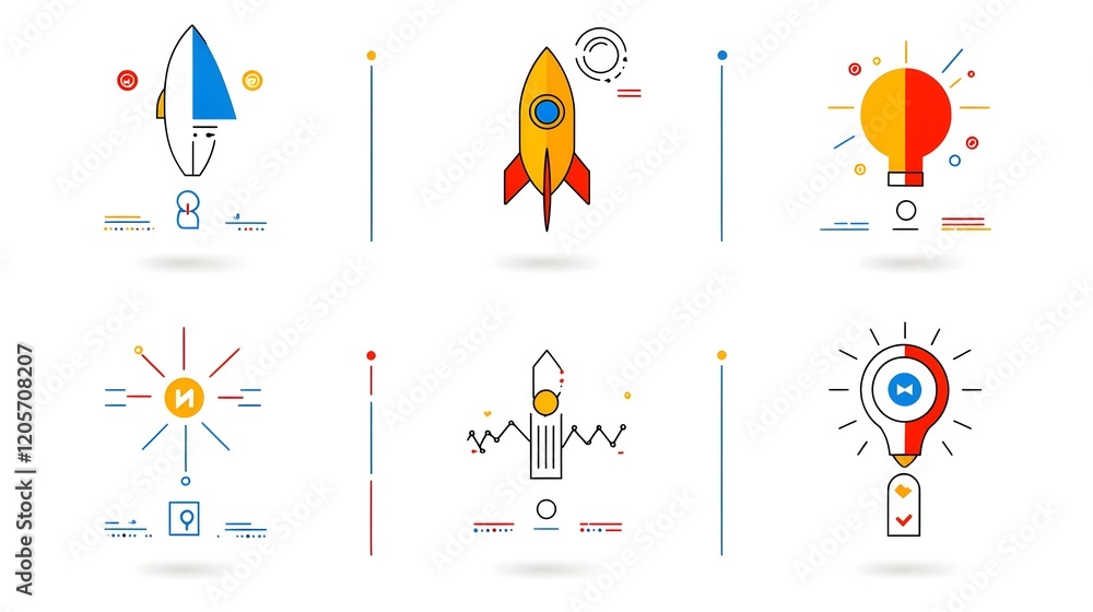 Poster This comprehensive set of linear business icons represents key concepts such as teamwork  growth  target goals  and innovation  These simple
