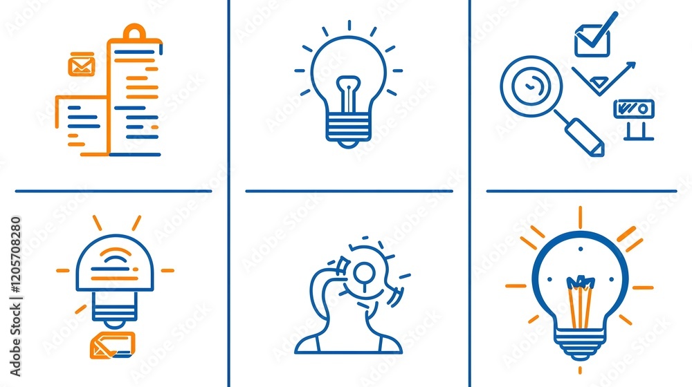 Fototapete Comprehensive set of linear business icons representing key concepts such as teamwork growth target goals and innovation  These simple graphics are designed for use in web interfaces mobile apps