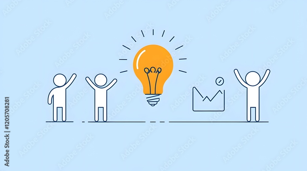 Poster Comprehensive set of linear business icons designed to represent key concepts such as teamwork growth target goals and innovation  These simple graphic elements can be used in web interfaces