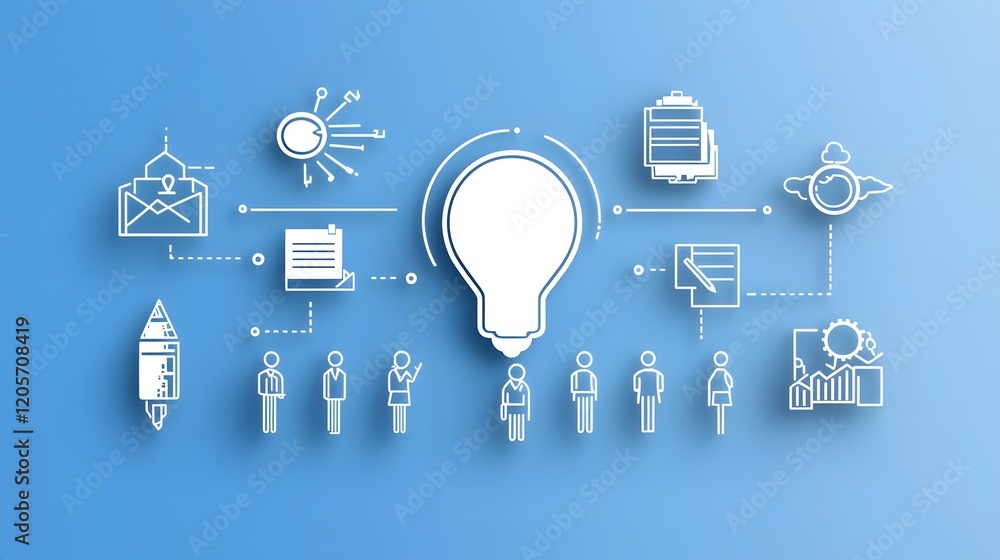Fototapete Comprehensive set of linear business icons representing key concepts such as teamwork growth target goals and innovation  These simple graphics are designed for use in web interfaces and mobile apps