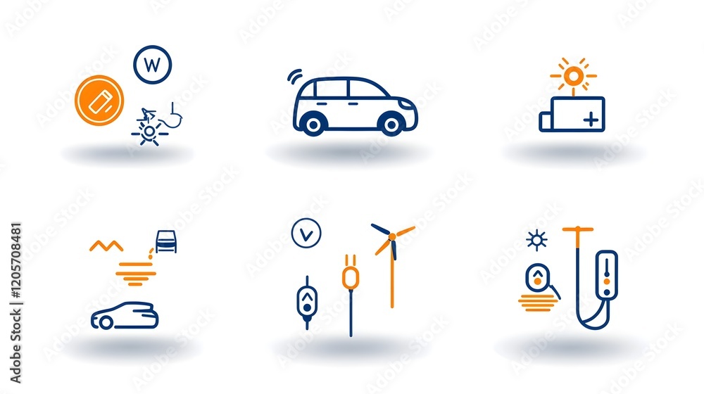 Poster comprehensive collection of clean energy and sustainable technology icons featuring symbols for elec