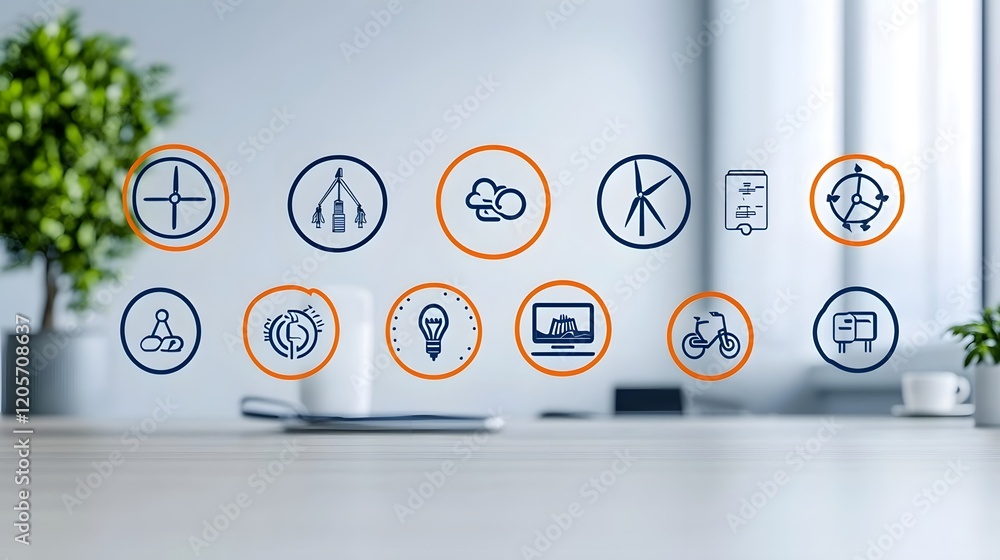 Poster comprehensive collection of clean energy and sustainable technology icons featuring symbols for elec