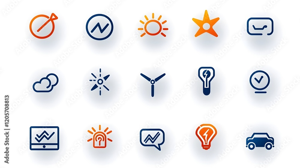 Poster comprehensive collection of clean linear icons featuring symbols for electric vehicle charging wind 