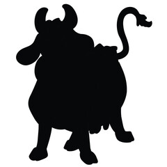 Cute cartoon hand drawn vector cow icon silhouette.