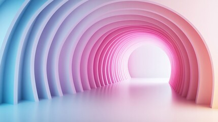Naklejka premium Abstract pastel arch tunnel with glowing light at the end.