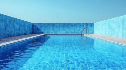 A blue swimming pool with a metal ladder