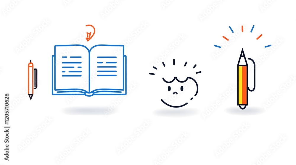 Aufkleber Comprehensive set of 6 linear icons that symbolize the concepts of knowledge learning and intelligence  The icons depict a book a mind and creative thinking conveying the idea of education