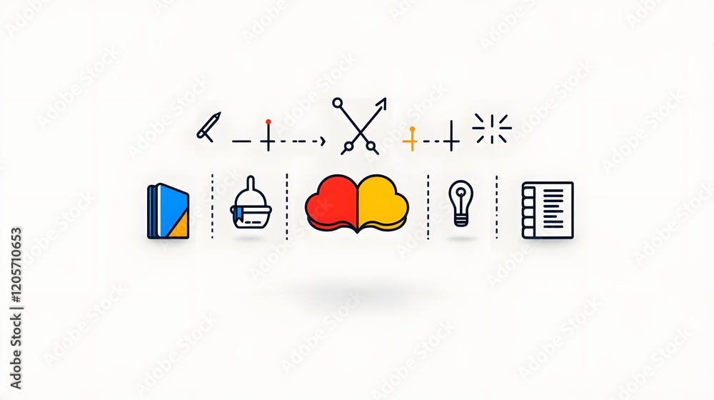 Leinwandbilder A comprehensive icon set featuring a collection of linear symbols that represent the concepts of knowledge  learning  and intelligence  The set includes icons depicting a book  a mind  and creativity