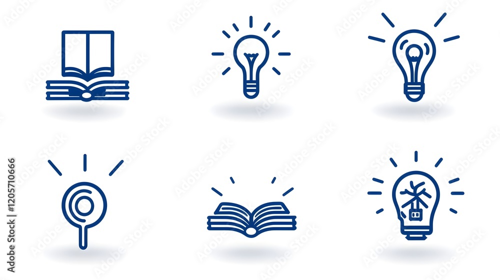 Fototapete Comprehensive set of linear icons depicting the concepts of knowledge learning and intelligence  The icons include symbols for a book a mind and creativity