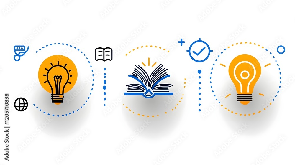 Aufkleber Collection of 6 linear icons representing the concept of knowledge learning and intelligence  The set includes icons depicting a book a mind and creativity