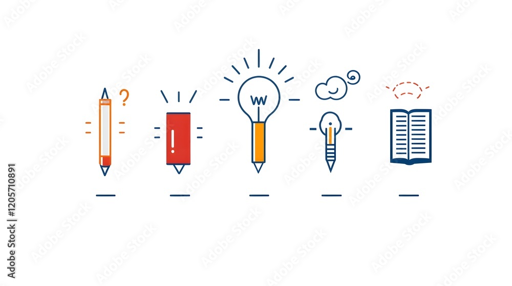 Poster This comprehensive icon set features a collection of 6 linear symbols that represent the concepts of knowledge learning and intelligence  The icons depict a book a mind and creativity