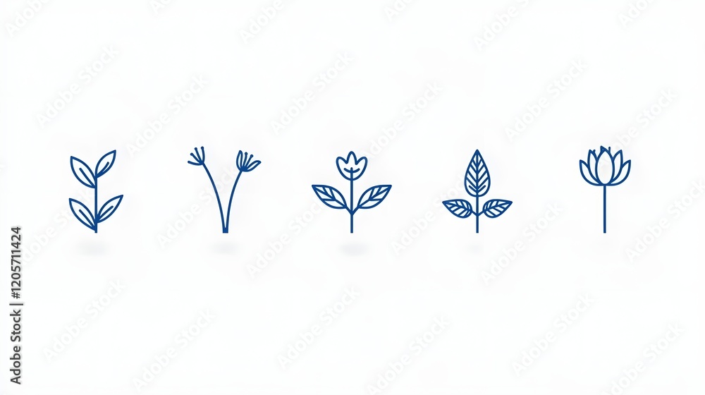 Leinwandbilder A curated set of 6 linear icons that visually represent key botanical and natural science concepts such as ecosystem  pollination  leaf patterns  and other symbolic elements in a clean  minimalist