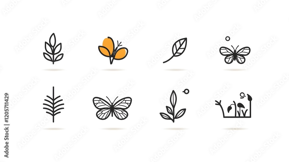 Aufkleber elegant set of 6 linear botanical icons representing key concepts in natural science ecology and the