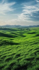 Lush green hills under a serene sky, showcasing nature's beauty and tranquility.