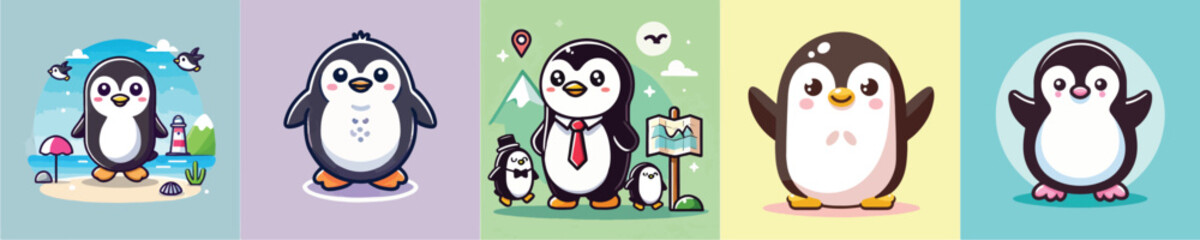 Collection of cute penguin vectors
