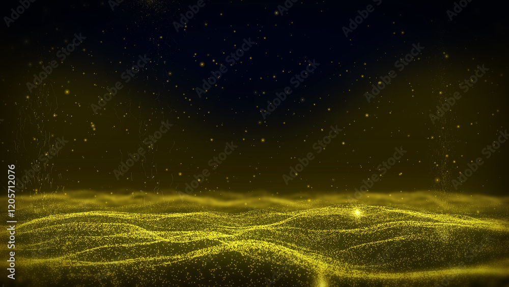 Poster golden glittering sparkle, flickering particle fly through. glamour gold lens flare, bokeh dynamic f