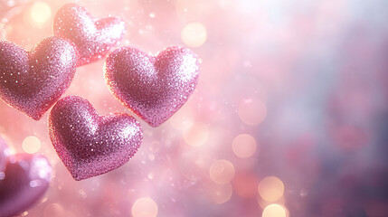 Fototapeta premium Sparkling Pink Hearts with Bokeh Background for Romantic Themes