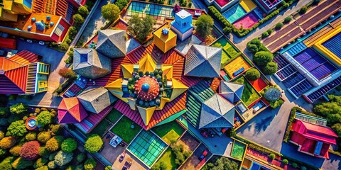Fototapeta premium Aerial Drone View Abstract Geometric Colorful 3D Shapes Design