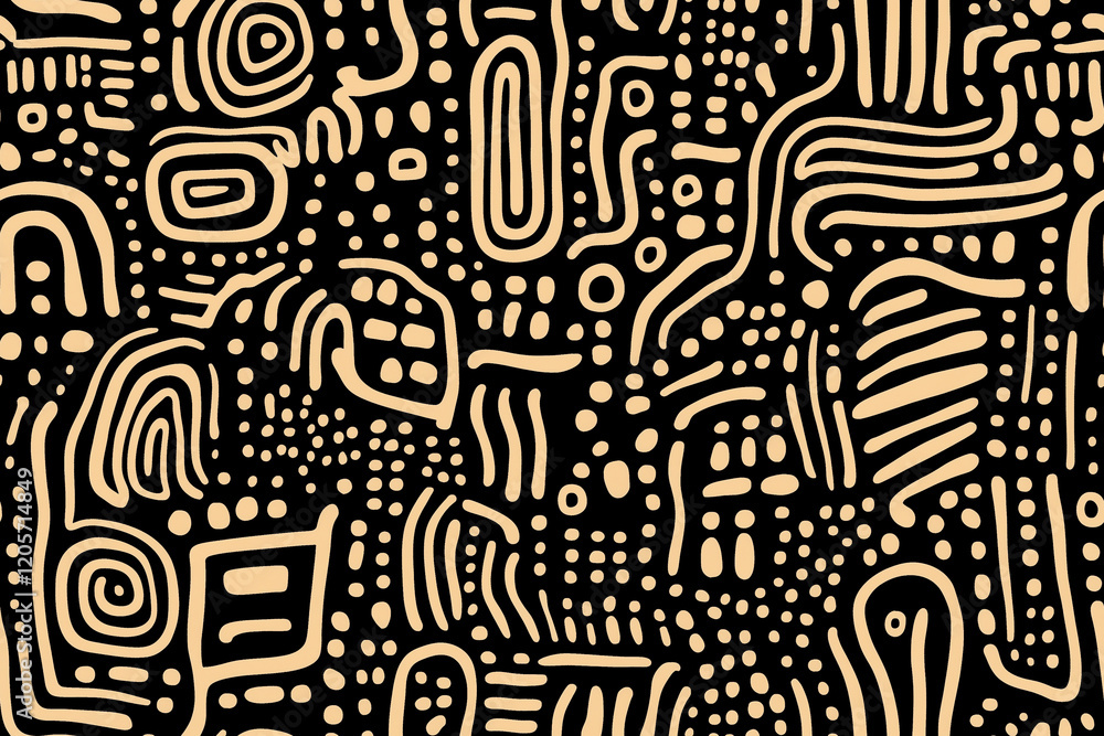 Poster seamless abstract geometric patterns: unique black and beige background with fluid shapes for modern