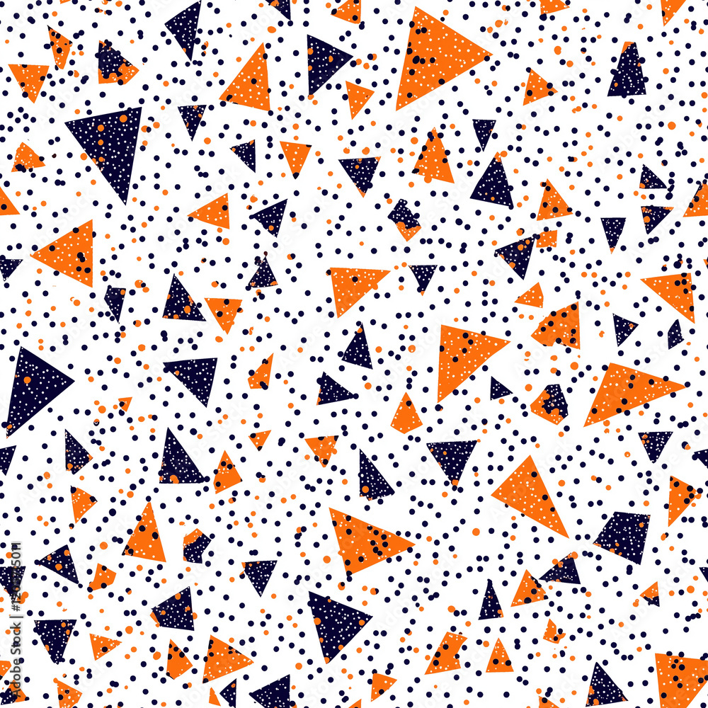 Poster seamless dynamic geometric pattern with orange and navy triangles on white background - perfect for 