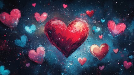 Trendy neon hearts with blue and pink bokeh lights, perfect for modern Valentine's Day campaigns, social media posts, and digital decorations.